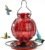 Glass Hummingbird Feeder for Outdoors Hanging, 26 fl oz Bird Nectar Feeder | 5 Metal Flower Feeding Ports, 360° Perch Ring, Easy Refill & Clean, Leakproof, Ideal for Backyard, Garden Outdoor Decor, Red