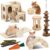 8 Pcs Hamster Cage Accessories Hamster Starter Kit with Maze Wood House, Bridge, Seesaw, Chew Toys Set for Gerbils and Mice Small Animals Habitat Supplies(Classic Villa)
