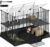 SONGMICS 2-Tier Guinea Pig Cage, Rabbit Cage, Small Animal Playpen with Waterproof Mat, Top and Side Door, 35 Panels, 36.6 x 24.8 x 24.2 Inches, Ink Black ULPI016BH01