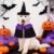 Dog Witch Costume – Dog Halloween Costume Adjustable Wizard Cape with Sewn PumpkinBrooch Witch Hat for Medium to Large Halloween Set for Parties Photo Shoots Daily Cosplay